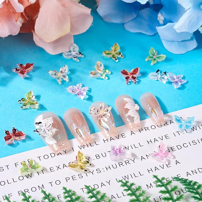 60Pcs 10 Colors Glitter Butterfly Resin Nail Charms, Bow Shape, Nail Art Rhinestones, Craft Bead, DIY Gift