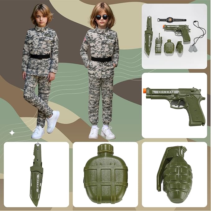 Colorful House Kids Army Costume Unisex Soldier Dress up for Halloween Role Play