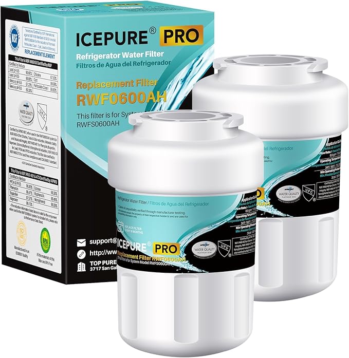 ICEPURE PRO RWF0600AH NSF/ANSI 401 NSF/ANSI 53 Certified Replacement For GE MWF Refrigerator Water Filter, MWFINT, MWFA, HDX FMG-1, GSE25GSHECSS, 46-9991, GSH25JSDDSS, GSHS6LGBBHSS, PC75009, 2PACK