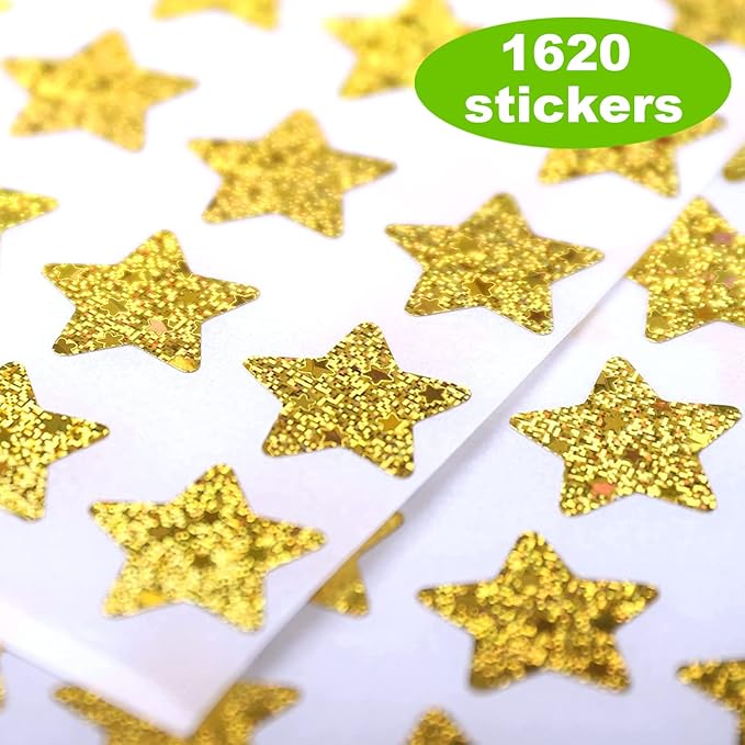 1620 Holographic Foil Small Gold Star Stickers for Kids Reward, Behavior Chart, Student Planner and School Classroom, 0.6" Diameter