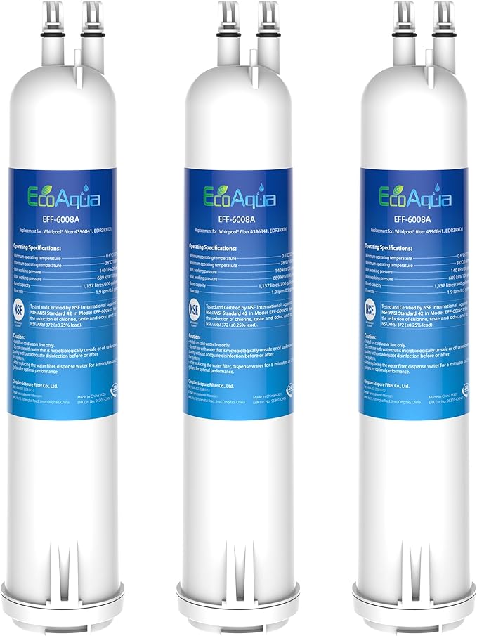 EcoAqua EDR3RXD1 Replacement for Everydrop® Filter 3, 4396841, 4396710, Kenmore® 46-9083, EFF-6008A, Refrigerator Water Filter, 3 Filters