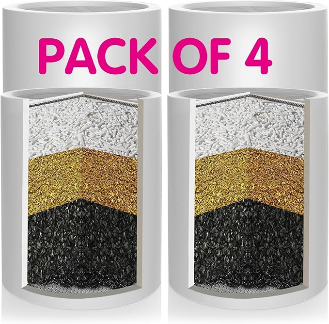 Enhanced Formula Multi-Stage Shower Filter Cartridge,High output Universal replacement filter cartridge, Remove Chlorine Heavy Metals and Other Sediments, Reduces Dry Itchy Skin, Dandruff（Pack of 4)