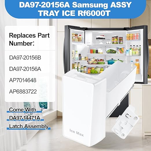Upgraded DA97-20156A RF28R7201SR RF27T5201SR RF27T5501SR RF28R6201SR Refrigerator Ice Container Compatible with Samsung Ice Tray Replacement DA97-20156B Samsung Ice Bucket RF28HMEDBSR Ice Maker Bin
