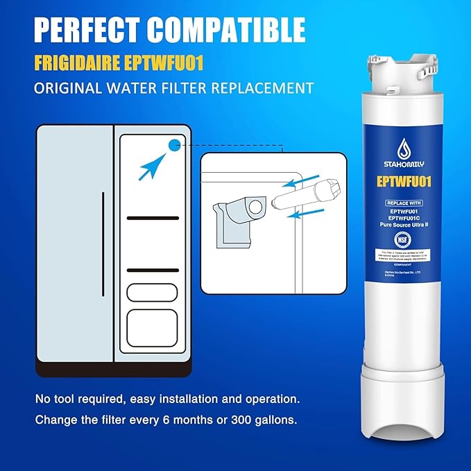 EPTWFU01 Water Filter Replacement, Compatible with Frigidaire Pure Source Ultra II, FG4H2272UF, FRFG1723AV, FPBC2277RF, FGHB2868TF, LFHB2751TF, FFHB2750TD, FGHD2368TF, LFHG2251TF, FGSC2335TF, 3 Pack