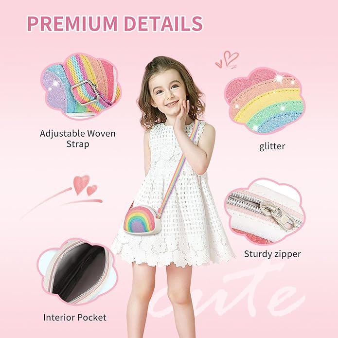 Toddler Purse Easter Basket Stuffers Gifts for Kids: 2 3 4 5 6 7 8 Year Old Girl Birthday Gift, Rainbow Crossbody Bag