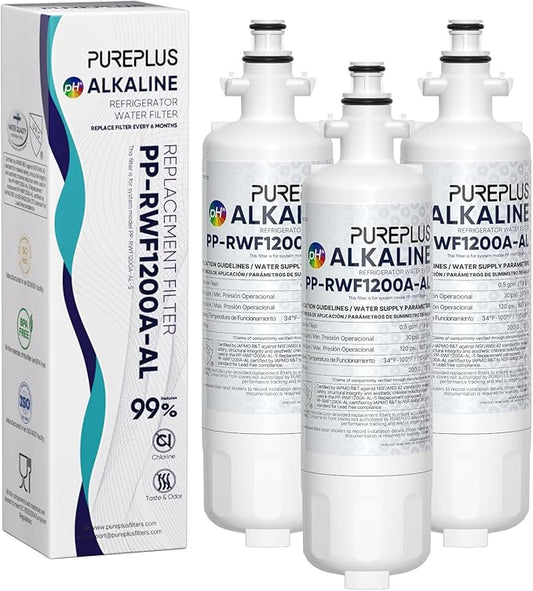 PUREPLUS Alkaline 9690 Replacement for Kenmore Elite 469690, LG LT700P, RFC 1200A, ADQ36006102, ADQ36006101,LFX28968ST,LFXS29626S,LFXS30766S,LFX31925ST,PL-500,RWF1052, Refrigerator Water Filter, 3PACK