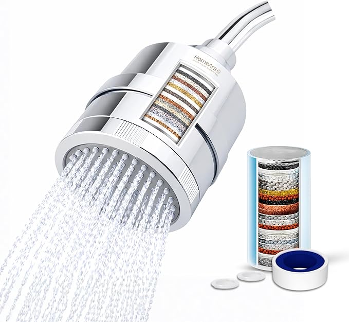 15 Stage High Pressure Hard Water Shower Head Filter for Hair Fall Control and Skin Care, Water Softener Filtered Showerhead to Remove Chlorine and Fluoride, 360 Swivel Chrome Shower System