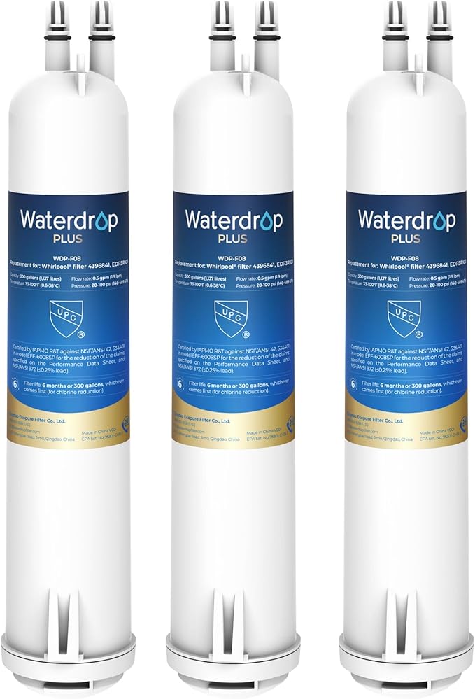 Waterdrop Plus EDR3RXD1 Replacement for Everydrop® Filter 3, 4396841, 4396710, Kenmore® 46-9083, 46-9030, WDP-F08, NSF/ANSI 401&53 Refrigerator Water Filter, 3 Filters