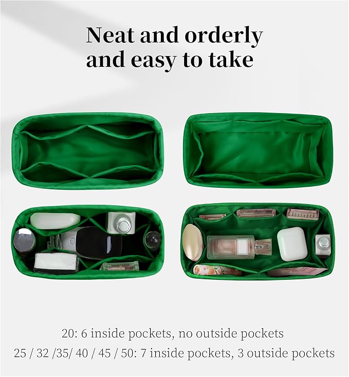 Purse Organizer Insert for Birkin 35, Lightweight & Soft Satin Organizer Insert with Pockets for Woman Bags, Ideal for Travel, Shopping, and Daily Use, Multicolor Options(Bambou, BK35)