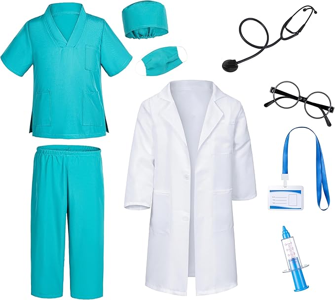 Doctor Costume for Kids Scrubs Pants with Accessories Set Children Party Cosplay 3-12 Years