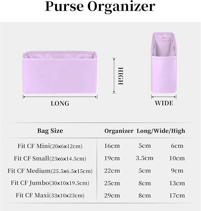 Classic Flap Bag Organizer Insert, Purse Organizer Insert Compatible with Chanel Classic Flap Mini, Lightweight Purse Divider with Pockets (Plum, CF Mini)