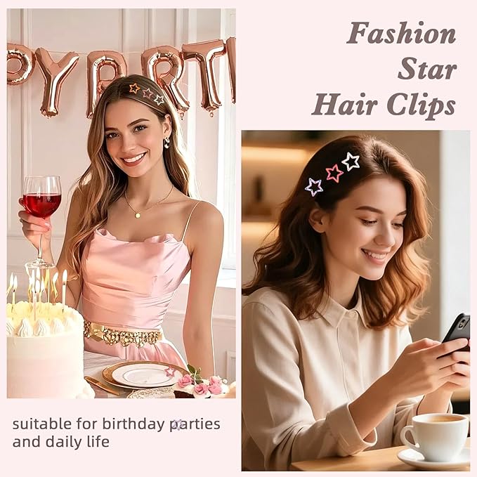 28Pcs Star Hair Clips Y2K Polka Dot Cute Star Hair Clips for Women Snap Metal Stars Barrettes for Long Short Curly Thin Thick Hair Bulk Colorful Kawaii Hair Accessories for Girls Styling Tools