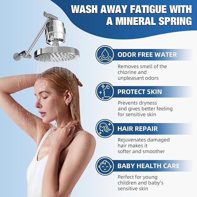 Yodel Shower Filter for Hard Water - 25 Stage Shower Head Filter Removes Chlorine for Hair and Skin, Reduces Dry Skin, Dandruff and Hair Damage, Universal High Output Water Filter,Chrome