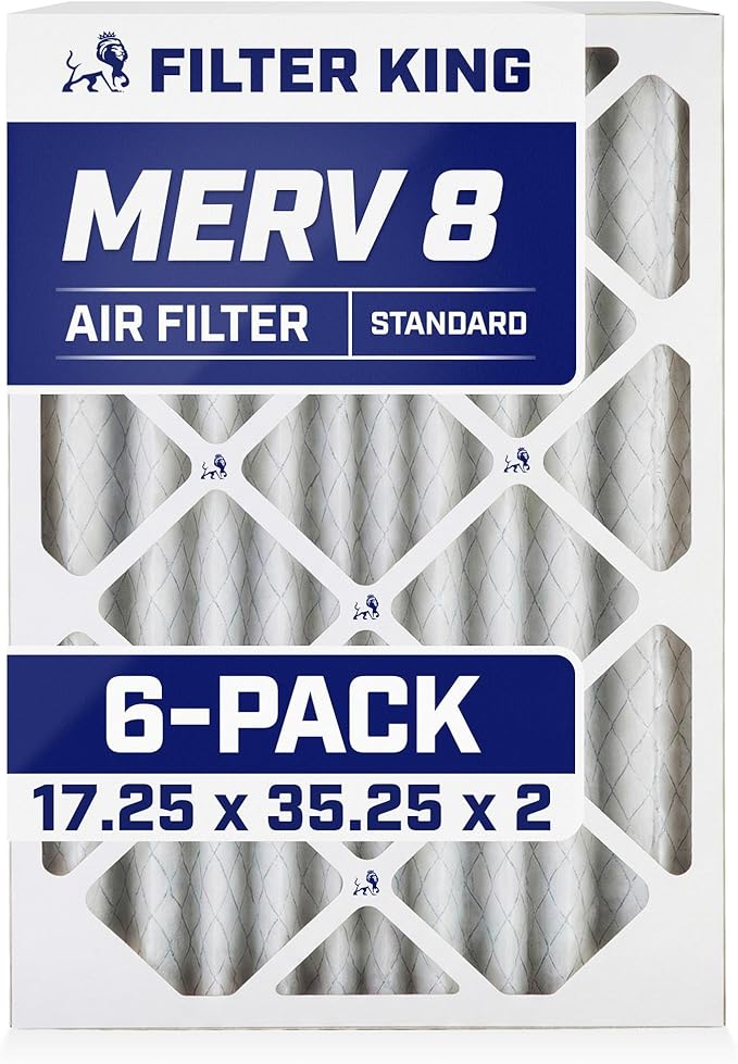 Filter King 17.25x35.25x2 Air Filter (MERV 8) (6-Pack) Dust & Allergy Control AC Furnace Filters, MADE IN USA, HVAC, Pleated, Electrostatic (Actual Size: 17.25 x 35.25 x 1.75)