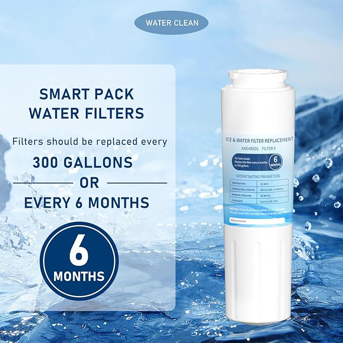 KAD4RXD1 Water Filter 4 Replacement Compatible With KitchenAid Filter 4 - KAD4RXD1 Models 3 Pack