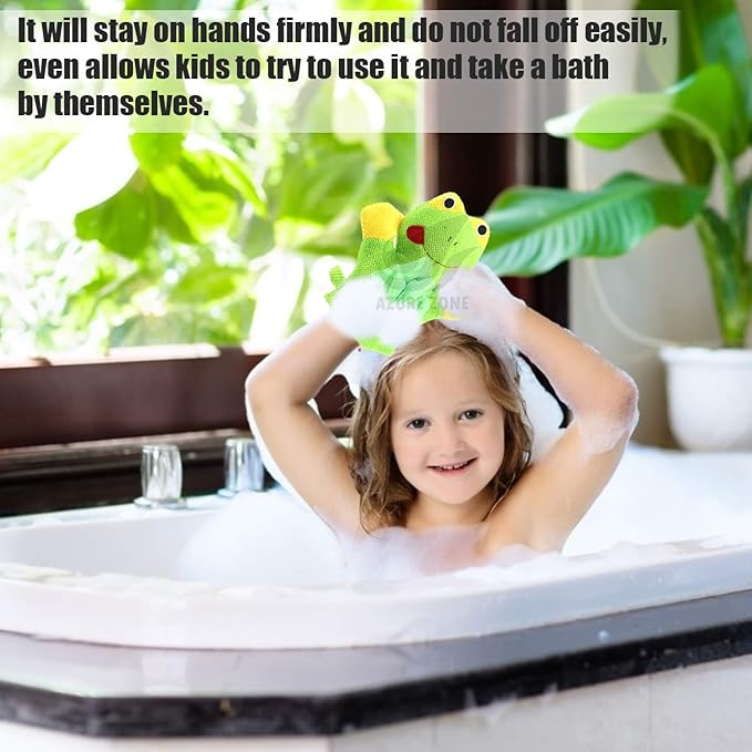 Azure Zone, 4 Pack Cartoon Hand Puppet Bath Wash Mitt Towel with Animal Designs for and Shower