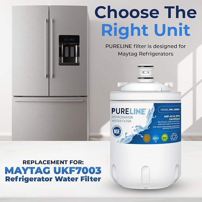 Pureline UKF7003 Replacement for Maytag UKF7003, UKF7002AXX, Whirlpool EDR7D1, UKF7003AXX, UKF7002, 7003AXXP, UKF7001AXX, UKF6001AXX, UKF5001, EveryDrop Filter 7, Refrigerator Water Filter (3 Pack)