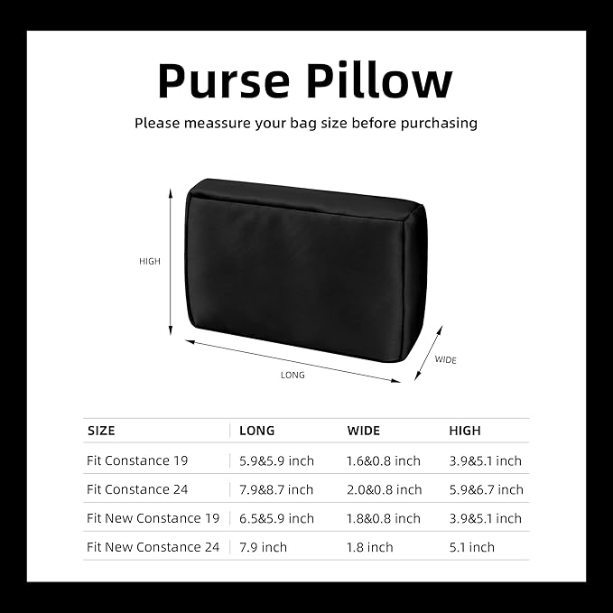 DGAZ Purse Pillow Shaper Insert for Hermes Constance 19/New19/24/New24 Bags, Silky Pillow Shaper for Luxury Handbags(Black,newC19)