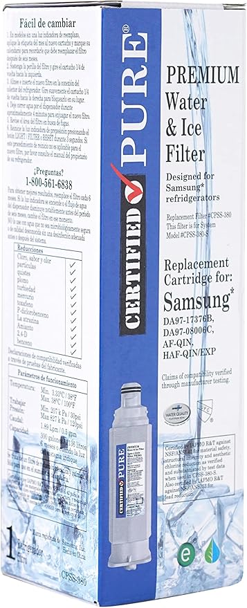 Refrigerator Water & Ice Replacement Filter for Clean and Fresh Drinking Water, fits Samsung* Models DA97-1737B, DA97-08006C, HAF-QIN/EXP, AF-QIN