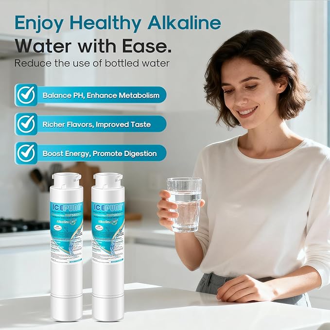 ICEPURE Alkaline RWF5800A-AL Refrigerator Water Filter and Air Filter Replacement for Frigidaire EPTWFU01, EWF02, Pure Source Ultra II, PureSource Ultra 2, BO022, MR022, SCWFTCTO, Enhances PH, 3Combo