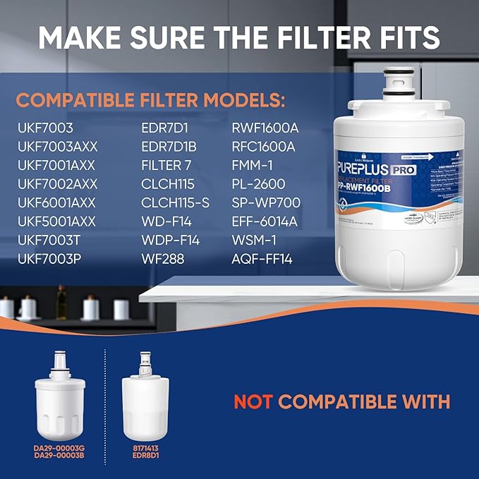 PUREPLUS UKF7003 NSF 53&42 Certified Replacement for Maytag UKF7002AXX, UKF7003AXX, Everydrop Filter 7, EDR7D1, UKF7002, UKF7001AXX, UKF6001AXX, UKF5001AXX, UKF7003T, Refrigerator Water Filter, 2PACK