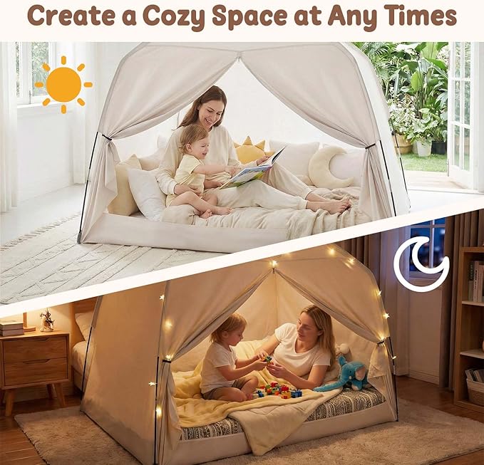 Twin Bed Tent for Kids, Indoor Play Tent with Star Lights, Cozy Privacy Space Birthday Gift for Boys & Girls