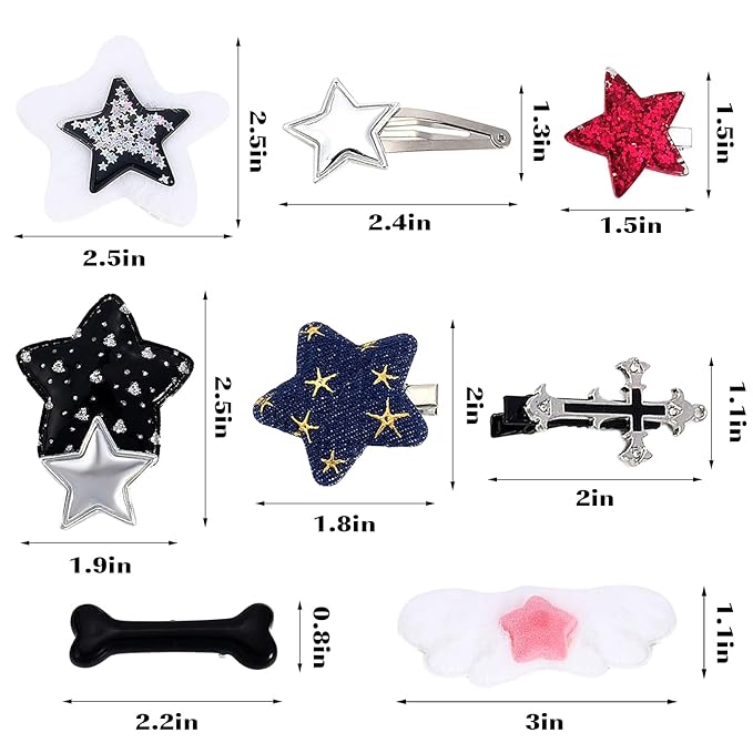 20Pcs Kawaii Star Hair Clips Y2k Hair Accessories Cute Star Hair Barrettes for Women Girls Large Snap Hair Clips Silver Goth Hair Clip Bone Cross Cowboy Plush Hair Clip Styling Tools Gifts