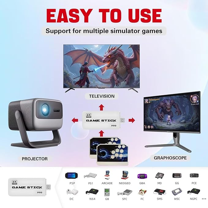 [39800 Games in 1] Pandora Box 3D Game Stick, Double Wireless Joystick Arcade Console, Plug and Play Arcade Game Machine, Compatible PC & Projector & TV