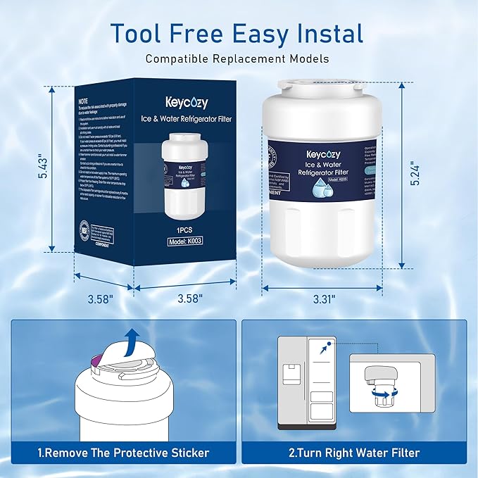 K003 Refrigerator Water Filter Replacement for GE MWF, martWater MWFP, MWFA, GWF, HDX FMG-1, WFC1201,WFC1201, RWF1060, 197D6321P006, PC75009,Kenmore 9991,GSE25GSHECSS, PSHS6PGZBESS (1)