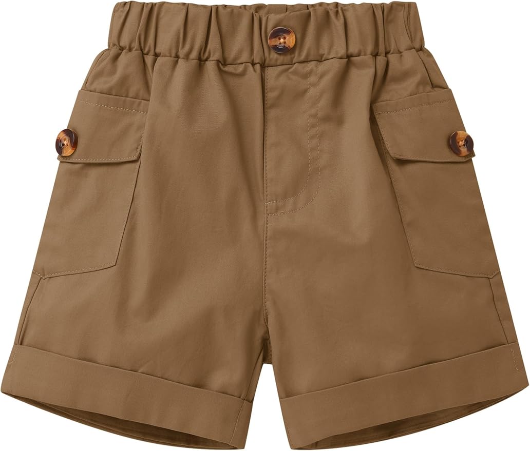 ODASDO Baby Boy Jungle Safari 1st Birthday Cake Smash Outfit Button Down Shirt + Shorts + Hat + Bandana + Belt 5pcs Set