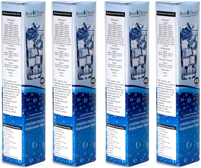 Best Choice Water Filter Replacement For Whirlpool 4396508, 4396510, EveryDrop EDR5RXD1 Filter 5, NL240V, WFL400, PUR W10186668 Certified Refrigerator Cartridge (4-Pack)