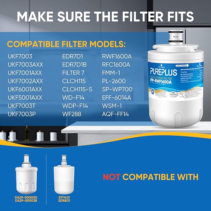 PUREPLUS UKF7003 Replacement for Maytag UKF7002AXX, UKF7003AXX, Everydrop Filter 7, EDR7D1, UKF7002, 7003AXXP, UKF7001AXX, UKF6001AXX, UKF5001AXX, UKF7003T, HDX FMM-1 Refrigerator Water Filter, 3PACK