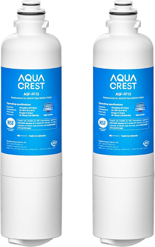 AQUA CREST 11032531 Replacement for Bosch® UltraClarity® Pro BORPLFTR50, 12033030 Refrigerator Water Filter, Compatible with 11025825, BORPLFTR55, B36CD50, B22CS50, B36FD50SNS, B36CT80SNS, 2 Packs