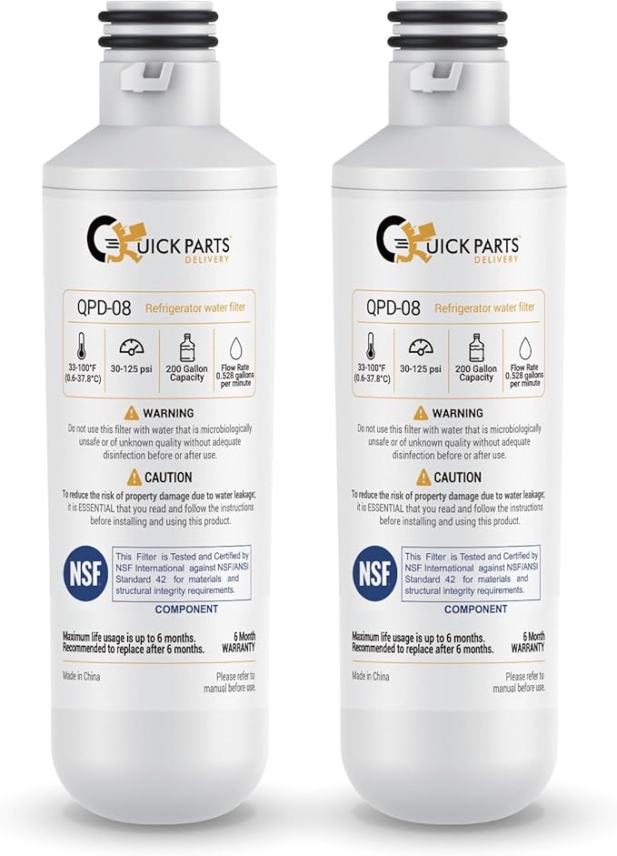 QPD08 Refrigerator Water Filter Replacement for LG LT1000P, ADQ747935, MDJ64844601, Compatible with LG LMXS30796D, LFXC24796D, LMXS28626S, LFXS26973S, ADQ74793501, ADQ74793502, NSF Certified (2-Pack)