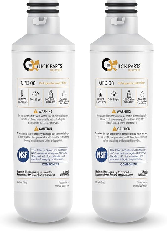 QPD08 Refrigerator Water Filter Replacement for LG LT1000P, ADQ747935, MDJ64844601, Compatible with LG LMXS30796D, LFXC24796D, LMXS28626S, LFXS26973S, ADQ74793501, ADQ74793502, NSF Certified (2-Pack)