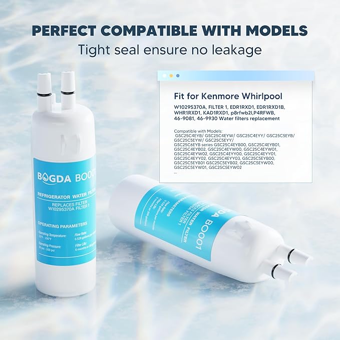 BOGDA W10295370A Water Filter Replacement Compatible with Whirlpool, Kenmore, and Maytag Replaces EDR1RXD1, WHR1RXD1, Filter 1, KAD1RXD1, P8RFWB2L, P8WB2L, P4RFWB, P5WB2L, 46-9081, 9930, 4 Packs