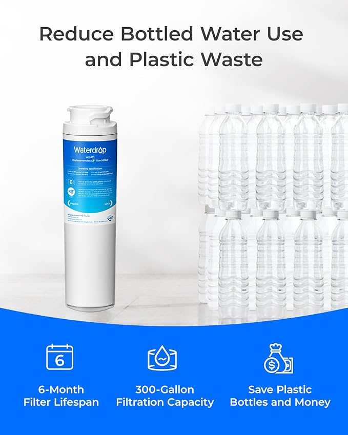 Waterdrop MSWF Refrigerator Water Filter, Replacement for GE® MSWF, 101820A, 101821B, RWF1500A, NSF 42&372 Certified, Pack of 3