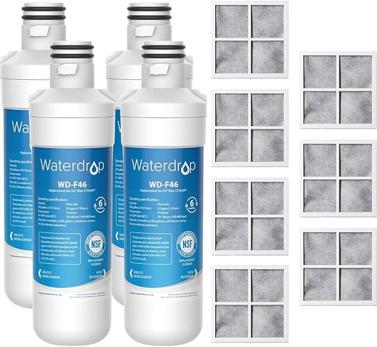 Waterdrop LT1000PC ADQ747935 Refrigerator Water Filter and Air Filter, Replacement for LG® LT1000P®, LMXS28626S, LFXS26973S, LFXS26596S, LFXS28596S, ADQ74793501, ADQ74793502 and LT120F®