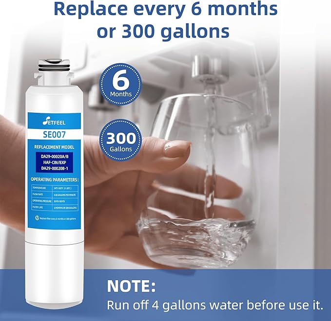 HAF-CIN/EXP Water Filter for Samsung, Haf-cin Refrigerator Water Filter Replacement for Samsung DA29-00020B, Rs25h5111sr, Rf263beaesr, Rf260beaesr, Rf4287hars, Rf28hfedbsr, 2 Pack SETFEEL