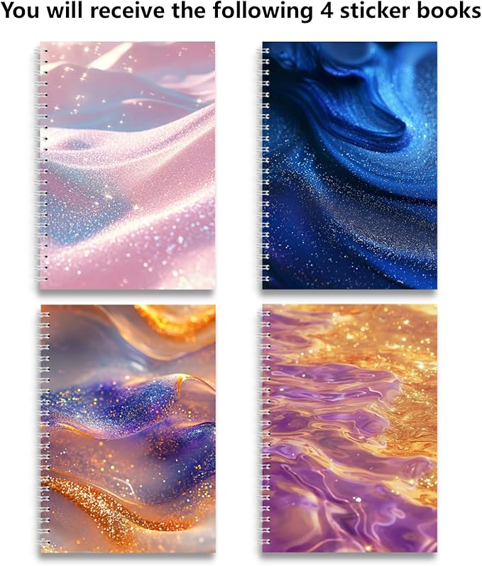 BetterJonny 4 Pcs Reusable Sticker Book Collecting Album Blank Sticker Storage Organizer Book, A5 Size 24 Inner Pages Per Album, Release Paper for Collecting Stickers, Labels(Dreamlike Quicksand)