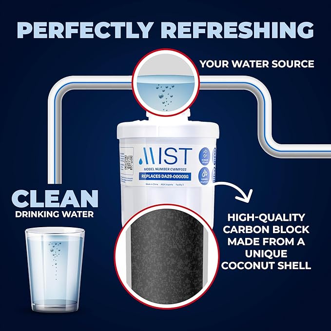 Mist DA29-00003G Refrigerator Water Filter Replacement for Samsung DA29-00003F, HAFCU1, Aqua-Pure Plus, Kenmore HAFIN1 – NSF 42 & 372 Certified – 2 Pack