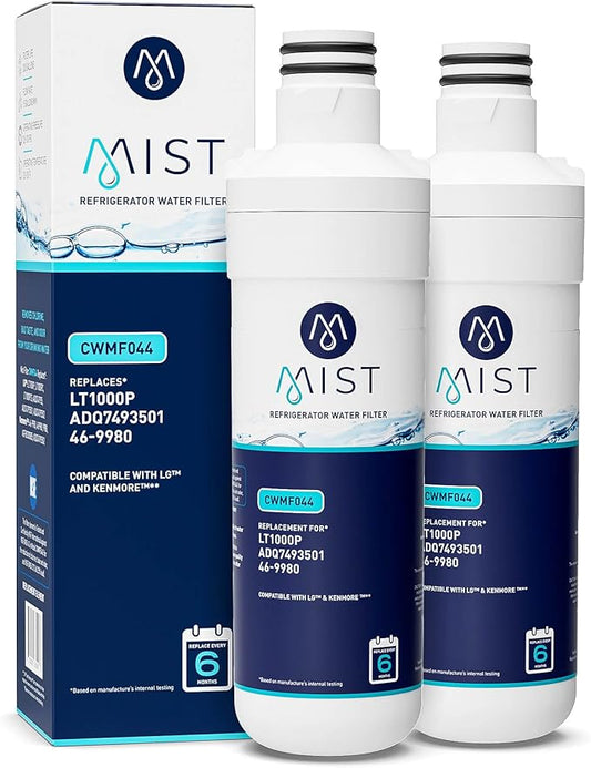 Mist ADQ74793501 Refrigerator Water Filter Replacement for LG LT1000P, WD-LT1000P, Kenmore 46-9980, Fridge LMXS28626D – NSF 42 Certified – 2 Pack