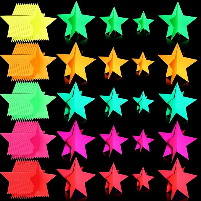 45 Pcs Neon Party Decorations Glow in The Dark Star Centerpieces 3D Fluorescence Table Decor 3 Sizes 8" 5" 3" Lighted Theme Birthday Party Supplies