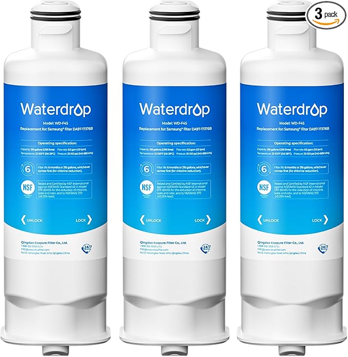Waterdrop DA97-17376B Replacement for Samsung® HAF-QIN/EXP, DA97-08006C, RF28R7201SR, RF28R7351SG, WD-F45, Refrigerator Water Filter, 3 Filters