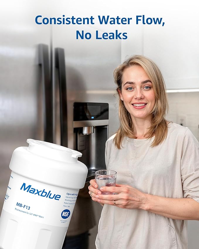 Maxblue MB-F13 Replacement for GE® MWF®, SmartWater® MWFP, MWFINT, MWFA, GWF, HDX FMG-1, GSE25GSHECSS, WFC1201, RWF1060, Kenmore® 9991, Refrigerator Water Filter, 3 Filters