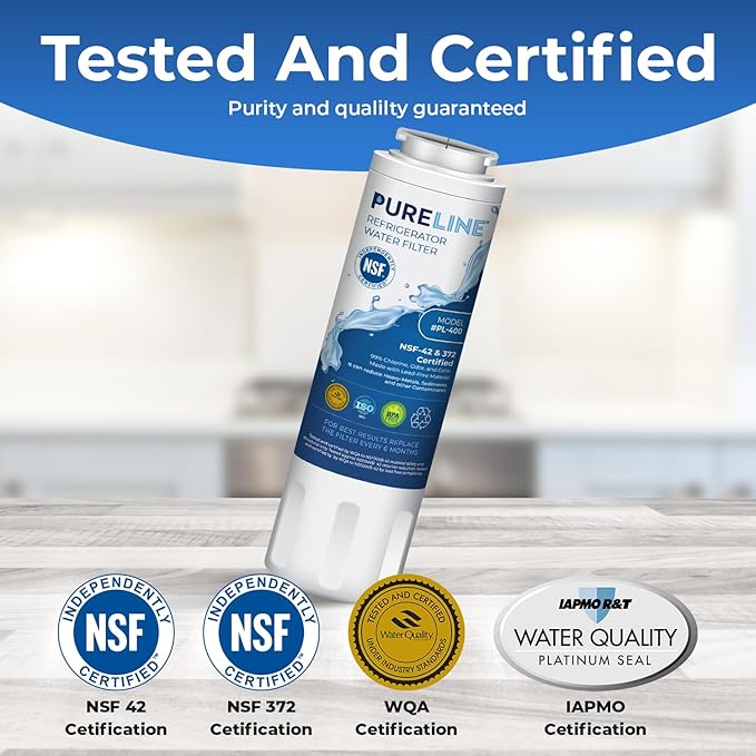 Pureline UKF8001 Refrigerator Water Filter Replacement, EDR4RXD1, Everydrop Filter 4, UKF8001AXX-750, UKF8001AXX-200, Maytag UKF8001, Whirlpool EDR4RXD1, 4396395, Kenmore 9084, 9006, (3 Pack)