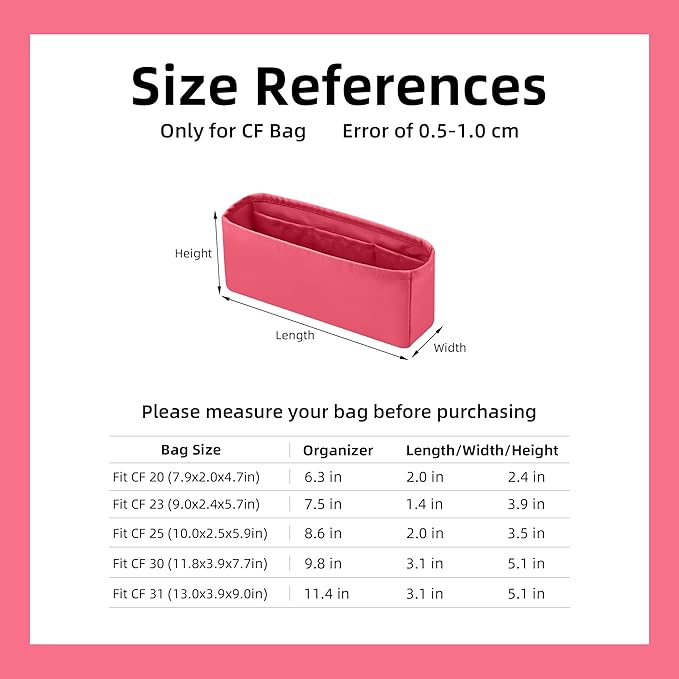 DGAZ Purse Organizer Insert，Silk Bag Organizer，Luxury Handbag & Tote Shaper Fits Chanel CF Bags