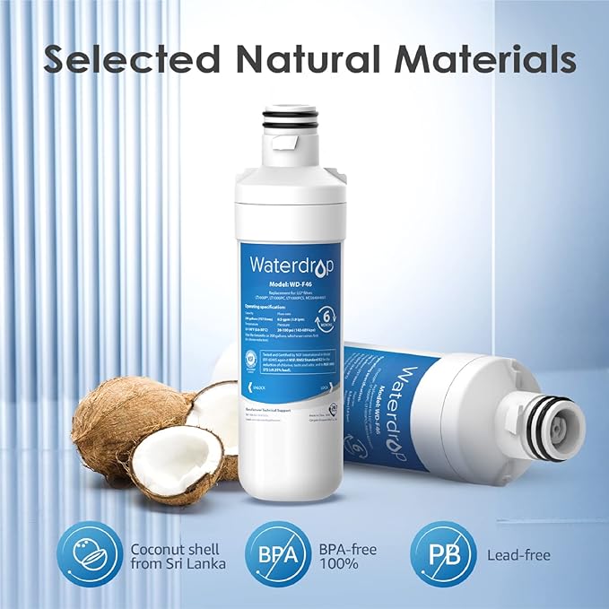 Waterdrop LT1000PC 6 Refrigerator Water Filter and 3 Air Filter, Replacement for LG® LT1000P®, LMXS28626S, LFXS26973S, LFXS26596S, LFXS28596S, ADQ74793501, ADQ74793502 and LT120F®