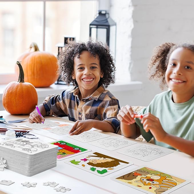 Cinrobiye 24 Set Fall Craft Kit Thanksgiving Coloring Puzzle Arts and Crafts Kit with Pumpkin Leaf Turkey Owl DIY Crafts Autumn Gift for Fall Holiday Home Classroom Activities Party Supplies