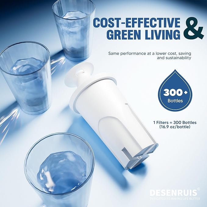 Water Filter Replacement Compatible with Brita Water Pitchers and Dispensers, by DESENRUIS for Classic 35557, OB03, Mavea 107007, Reduce Chlorine and Bad Taste, BPA free, Pack of 9